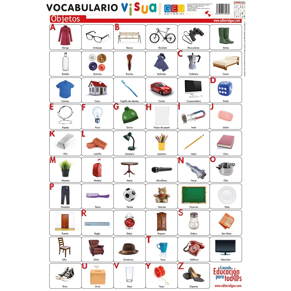 ☆ Lámina de vocabulario visual: Objetos ® Editorial GEU Mexico